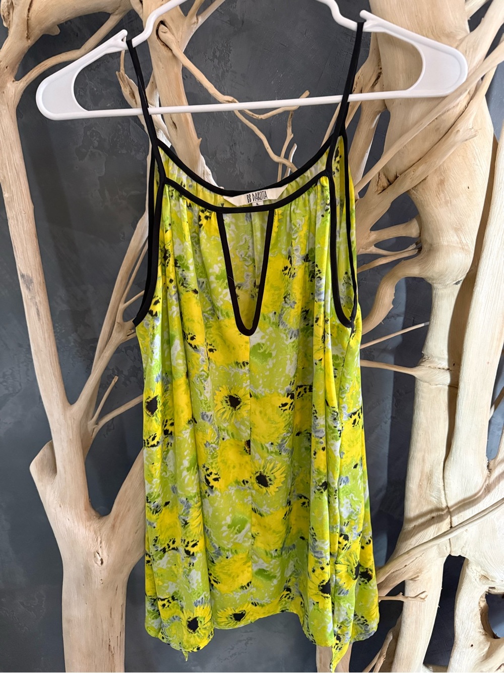 BB Dakota Neon Yellow Floral Camisole with Black Trim